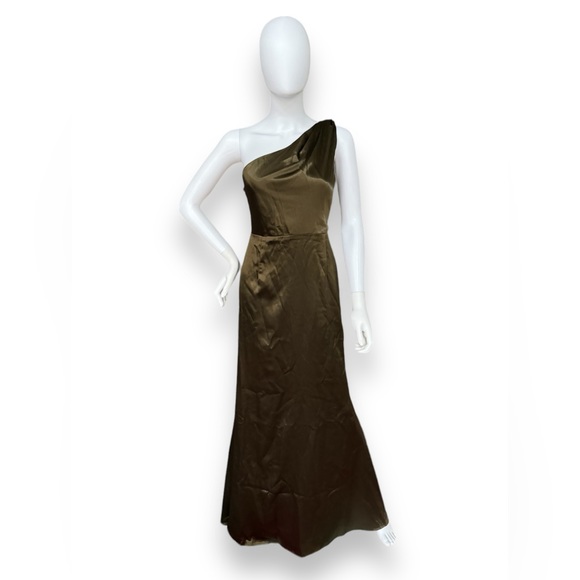 Lulus On the Guest List Olive Green Satin One-Shoulder Maxi Dress - Picture 7 of 14